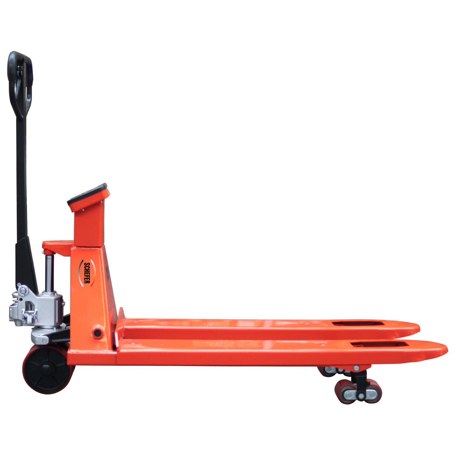 Schefer Gabelhubwagen Eco mit Waage 2000 kg – Teilung 200 g, inkl. Akku & Ladegerät