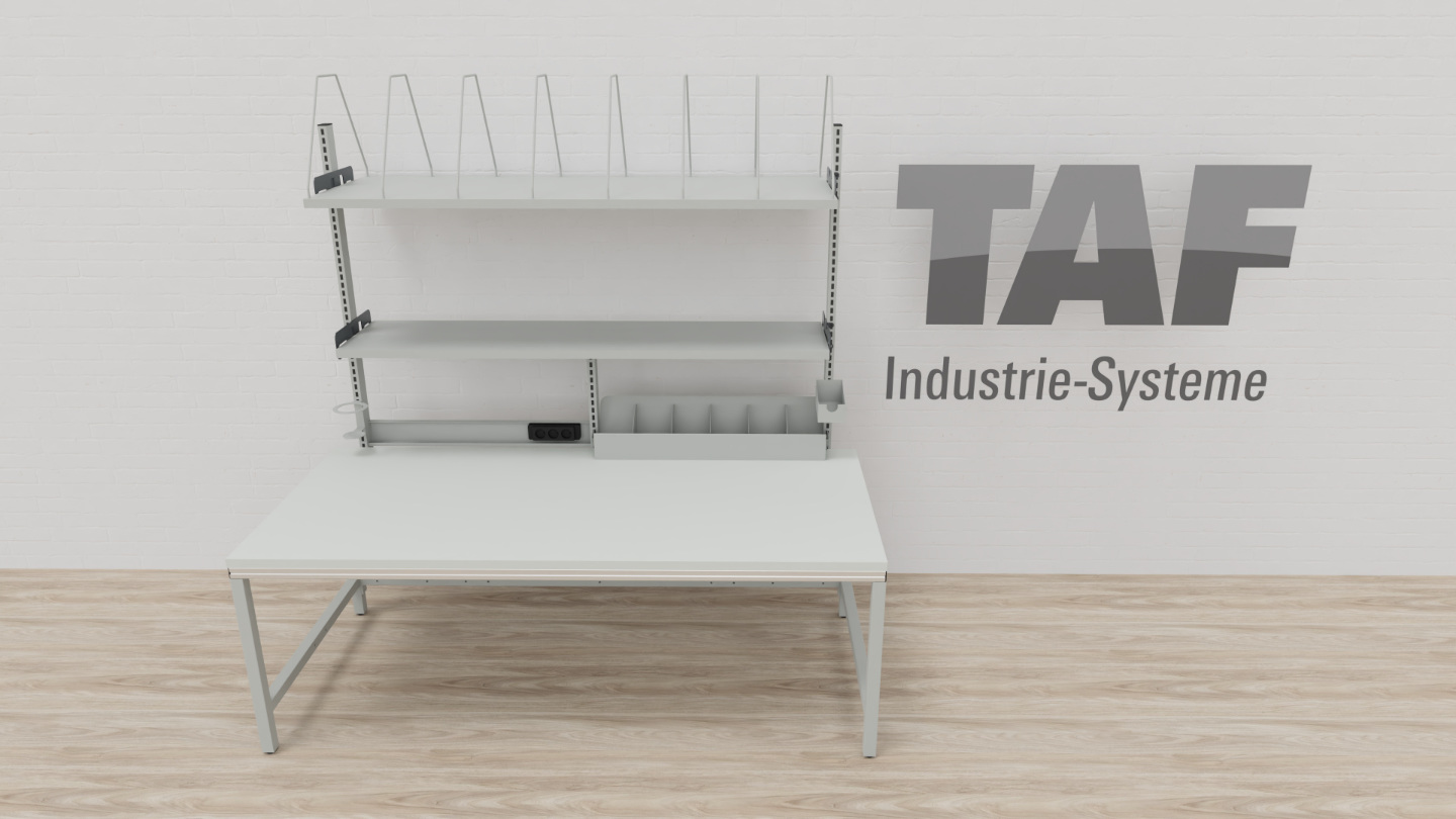 Packtisch TAF Basic B – Großer Versandarbeitsplatz 2000 × 900 mm mit komplettem Zubehör