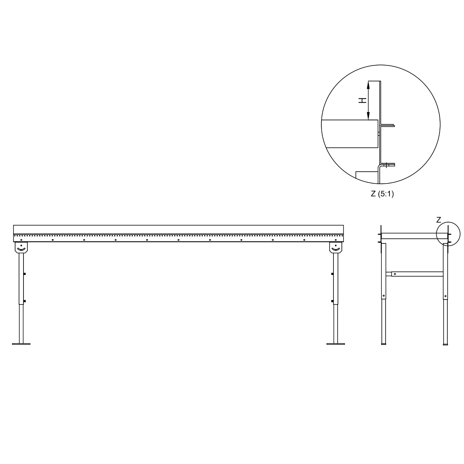 Abbild der technischen Zeichnung der Seitenführung für Leichtrollenbahnen