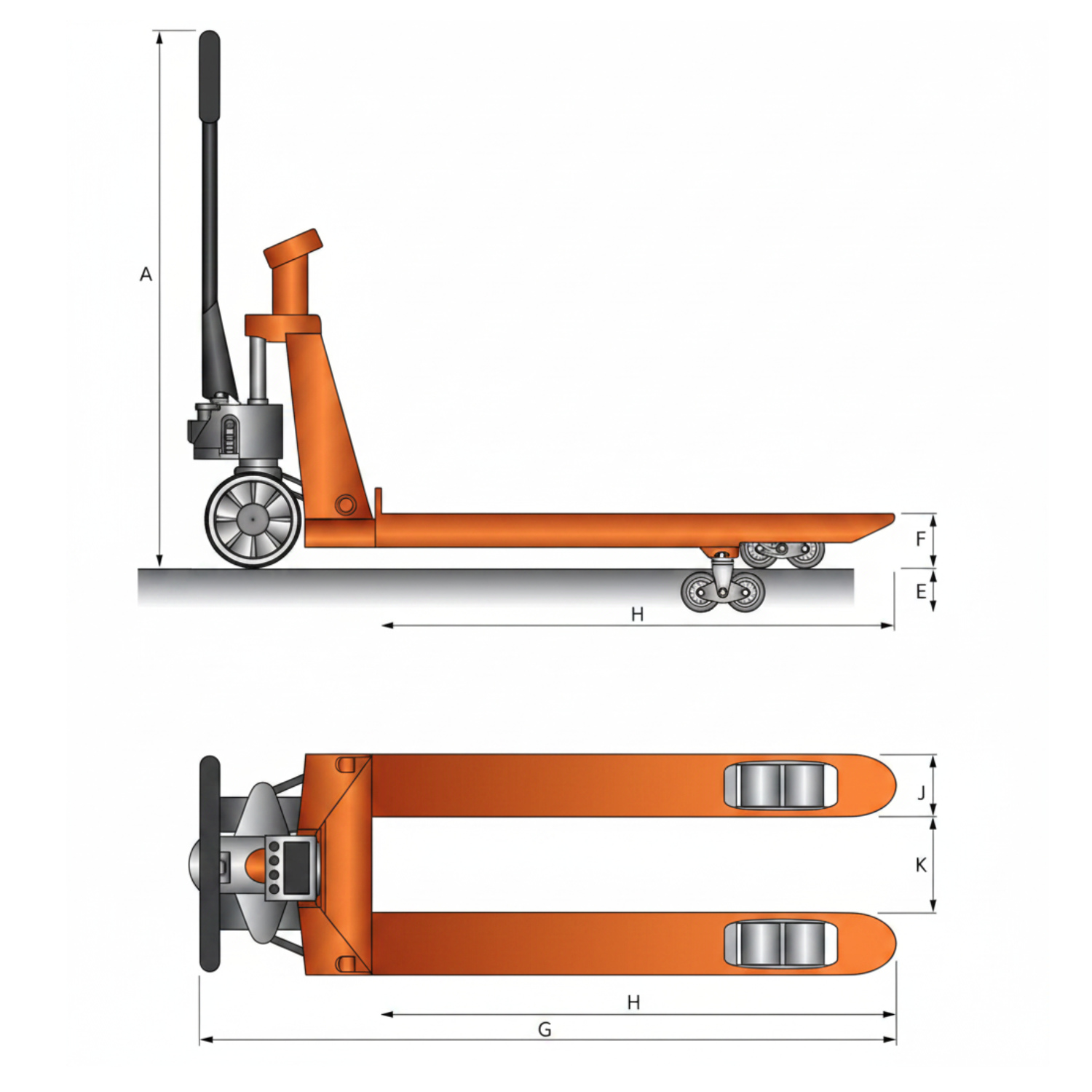 Schefer Gabelhubwagen Eco mit Waage 2000 kg – Teilung 200 g, inkl. Akku & Ladegerät