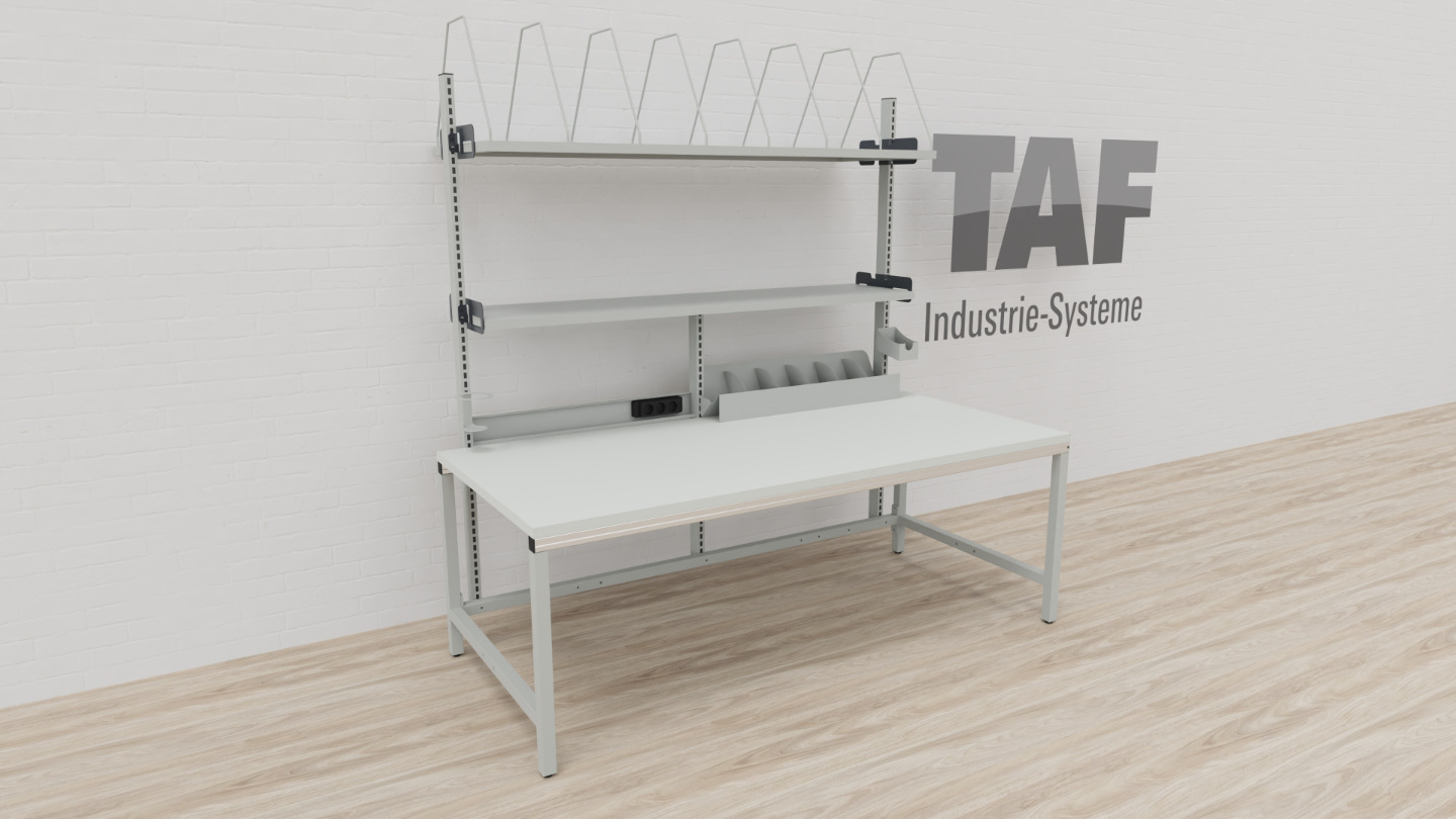 Packtisch TAF Basic B – Großer Versandarbeitsplatz 2000 × 900 mm mit komplettem Zubehör