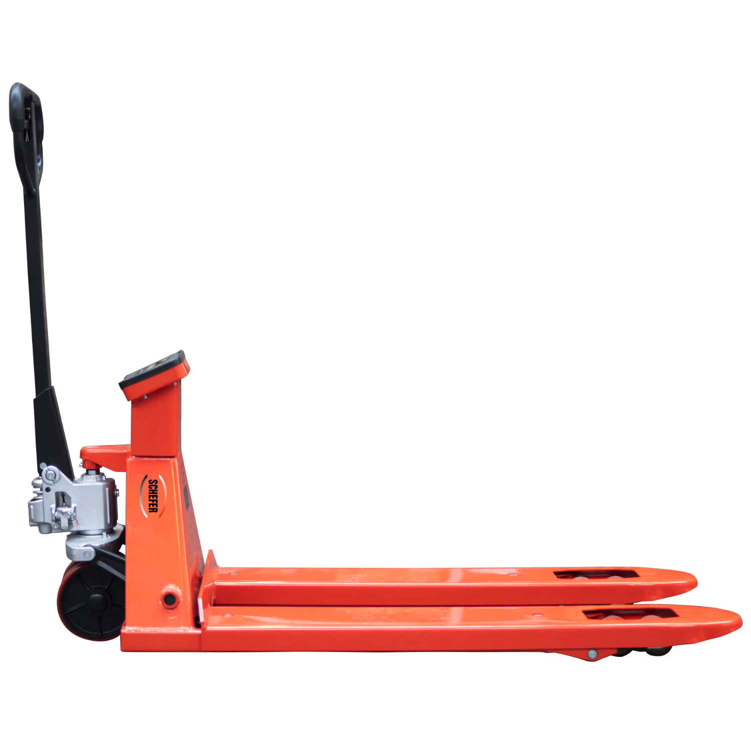 Schefer Gabelhubwagen Eco mit Waage 2000 kg – Teilung 200 g, inkl. Akku & Ladegerät
