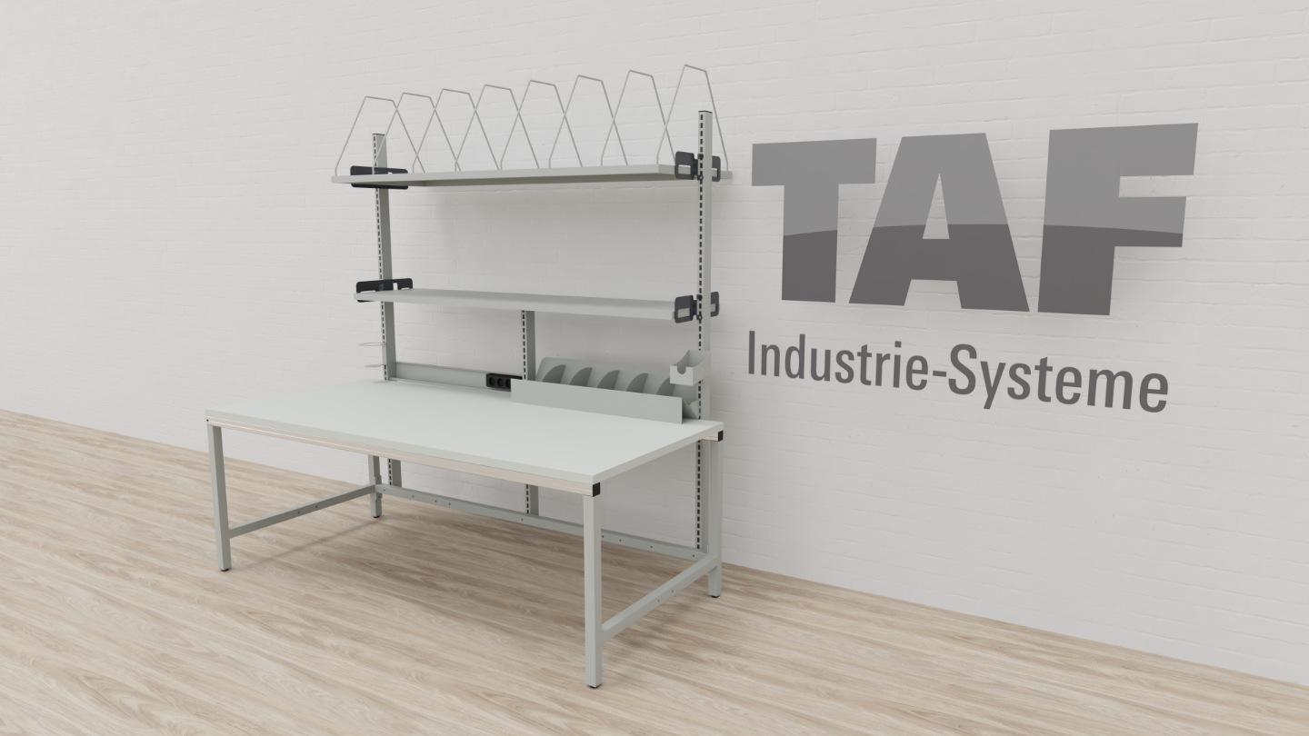 Packtisch TAF Basic B – Großer Versandarbeitsplatz 2000 × 900 mm mit komplettem Zubehör