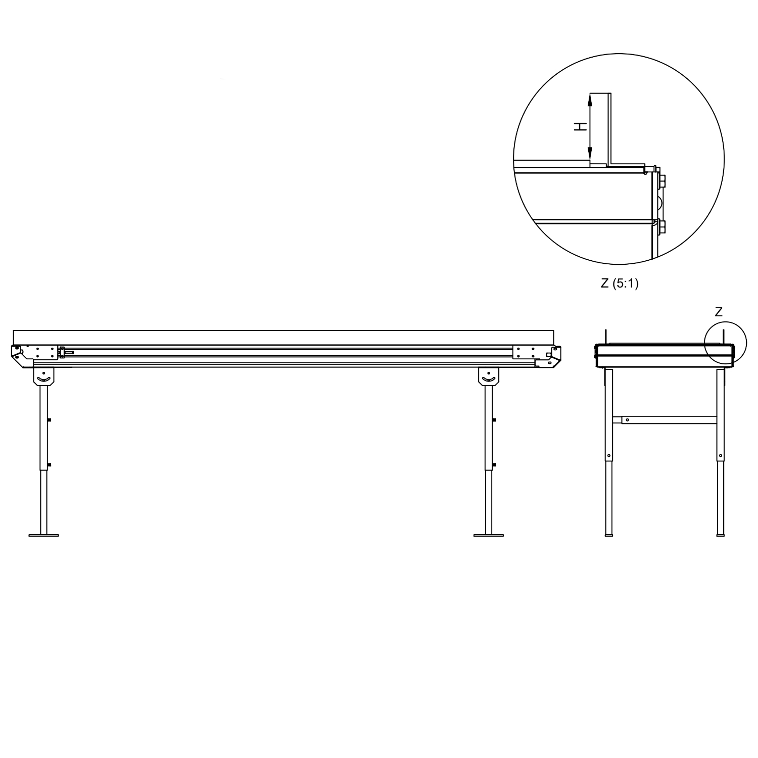 Technische Zeichnung Technische Zeichnung der Seitenführung des Förderbandes